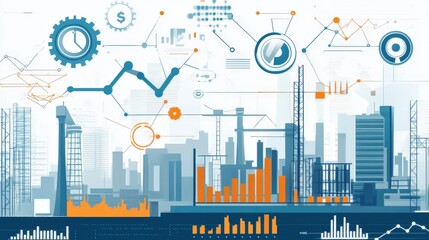 Obraz premium Concept of economic diversification with various industry icons and graphs.