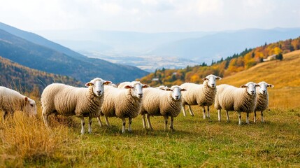 Fototapeta premium Peaceful Sheep Grazing in Scenic Landscape