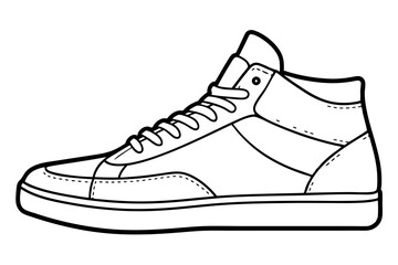 Stylish High-Top Sneaker Line Art Vector Illustration Modern Footwear Design