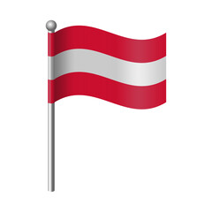 Austria Flag with a Shiny Silver Pole Isolated on a White Background. Editable Austria Flag Icon Vector in EPS Format, Suitable for Icons, Banners, Emblems, Promotions, Symbols, Badges, etc