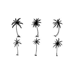 Silhouettes of Palm Trees in Various Poses. Vector icon.