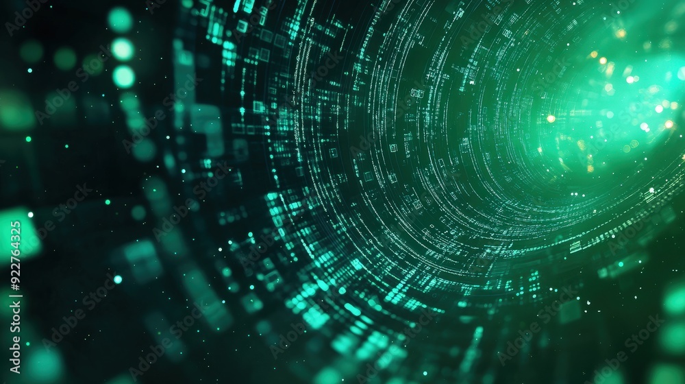 Poster green cyber space background with binary code and digital effects