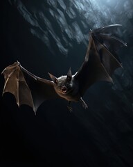 Hyperrealistic 3D Bat in Dark, Dramatic Lighting