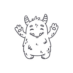 cute monster isolated on white background for coloring pages, magazines. Alien, cartoon character. Sketch, doodle. Vector illustration
