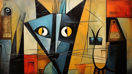Mixed-Media Art of a Cat with Faux Fur and Wicker Texture (1)