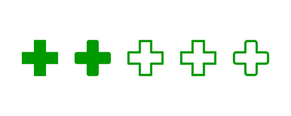 Set Of Simple Health Icons. Green Plus Sign Cross Symbol Isolated On White Background. Flat Vector Icon Design Template Element.
