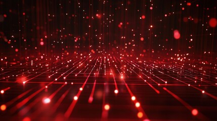 Obraz premium High tech red matrix backdrop with interconnected nodes and grids