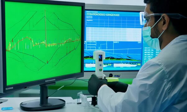 Chroma Green Screen Close-Up of Scientist Preparing Radiosonde in Laboratory
