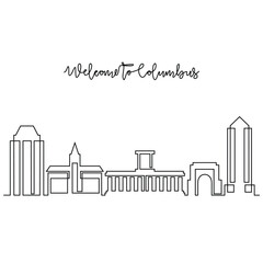 Naklejka premium One continuous line drawing of Columbus skyline vector illustration. Modern city in USA in simple linear style vector design concept. Big city in USA. Iconic architectural skyline building