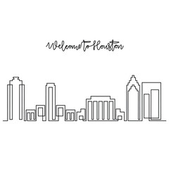 Fototapeta premium One continuous line drawing of Houston skyline vector illustration. Modern city in USA in simple linear style vector design concept. Big city in USA. Iconic architectural skyline building