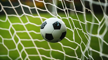 Fototapeta premium Soccer Ball in Goal Net