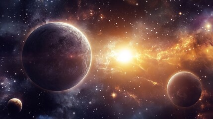 Stunning Cosmic Landscape with Planets and Nebula