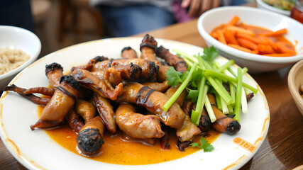 Grilled intestines, Roasted pork Chitterlings, Thai call Sai-On Yang, Thai food, top view food. Generative AI