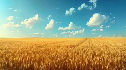 Naklejka premium Golden Wheat Field Under a Blue Summer Sky