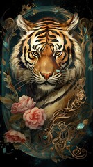 Detailed Painting of a Majestic Tiger with Artistic Background (1)