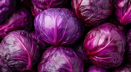 Fresh purple cabbages showcasing vibrant colors, ideal for culinary presentations and healthy recipes.