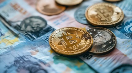 multi euro dolar cash coin different type new generation banknotes bitcoin turkish lira