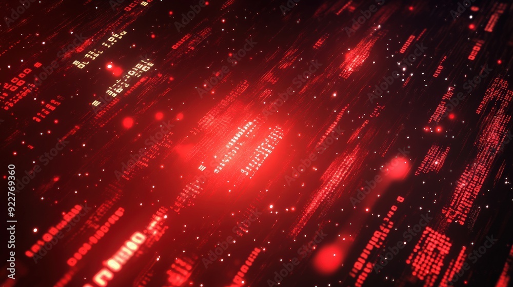 Poster red cyber space background with binary code and digital effects