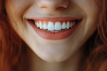 Obraz premium Beautiful smile girl with white teeth. natural skin studio portrait. close up