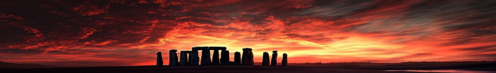 Winter Solstice Sunset Behind Stonehenge, a Majestic Display of Ancient Monuments Bathed in the Warmth of the Dying Day.