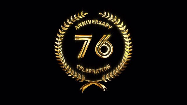 76th Anniversary Celebration. Happy 76 Years Anniversary Animation in Gold Color on the Transparent Background, Alpha Channel. Great for greetings, celebrations, events, and gifts.