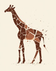 Obraz premium Geometric giraffe silhouette illustration with brown abstract mosaic design