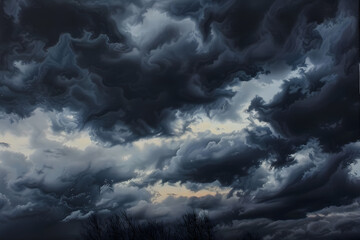 Obraz premium Wolkenschauspiel am Abendhimmel - Dunkle bedrohliche Regenwolken - Gewitterwolken, Depression, melancholische Stimmung