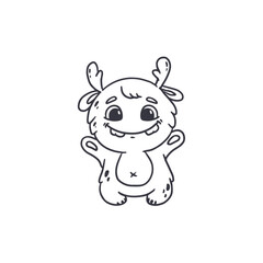 cute monster isolated on white background for coloring pages, magazines. Alien, cartoon character. Sketch, doodle. Vector illustration