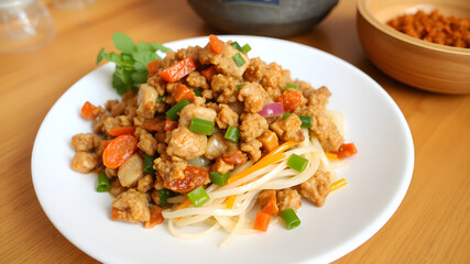 Spicy Minced Pork Salad, thai isan food, thai called Larb Moo. Generative AI