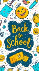 Back to school colorful text on background with doodle pattern