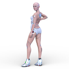 女性サイボーグ　3DCGレンダリング