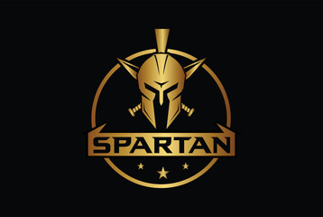 spartan logo and vector design helmet and head with circle and cross swords , gym and fitness logo	