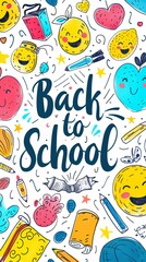 Back to school colorful cartoon  text poster