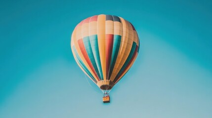 Naklejka premium A colorful hot air balloon flying in the sky with a blue background, AI