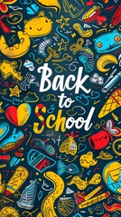 Back to school colorful cartoon  text poster