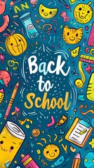 Back to school colorful cartoon  text poster