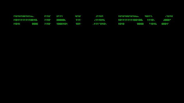 video animation text binary code designed with numbers 0 and 1 bit, on a transparent background with alpha channel set to zero