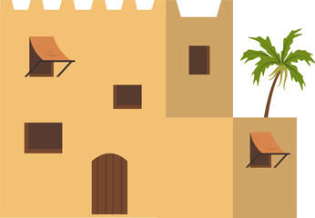 Arabic ancient architecture Illustration. Arabic building. Arabic tradisional house.