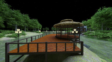 Obraz premium 桟橋があるコテージ 3DCGレンダリング