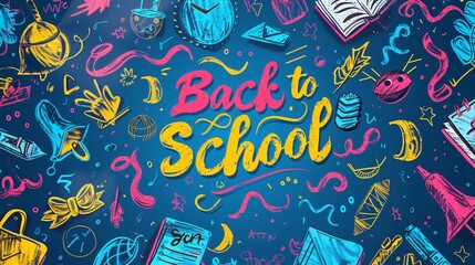 Back to school colorful cartoon  text poster
