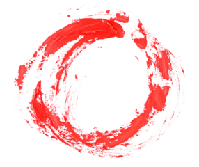 Grunge red circle brush strokes oil paint isolated on white background	