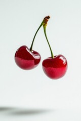 Montmorency Cherry fruit levitating on a white background