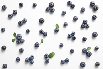 Many ripe blueberry on white background