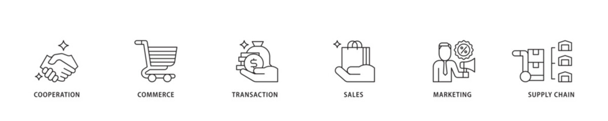 Business to business icon sett lineal illustration concept with icon of cooperation, commerce, transaction, sales, marketing, supply chain icon live stroke and easy to edit 