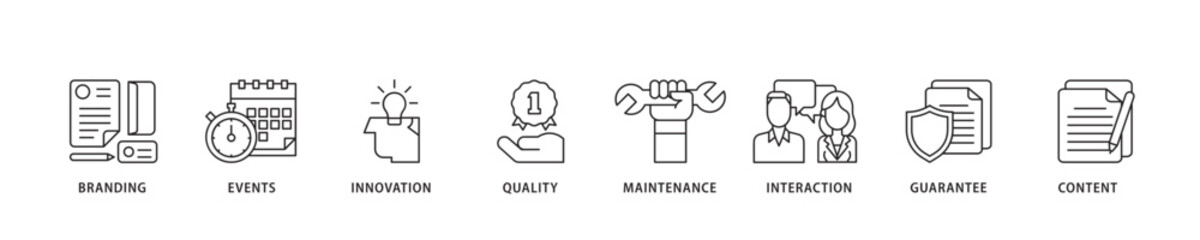 Customer engagement icon sett lineal illustration concept with icon of branding, events, innovation, quality, maintenance, interaction, guarantee, content icon live stroke and easy to edit 
