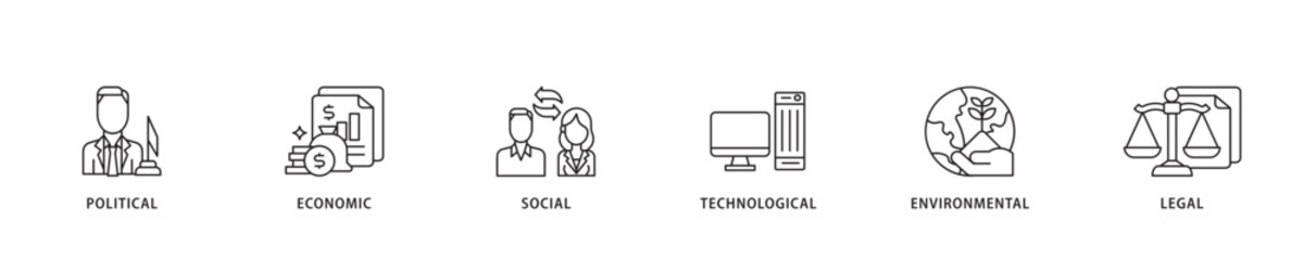 Pestel icon sett lineal illustration concept with icon of governance, finance, network, automation, ecology, law statement icon live stroke and easy to edit 