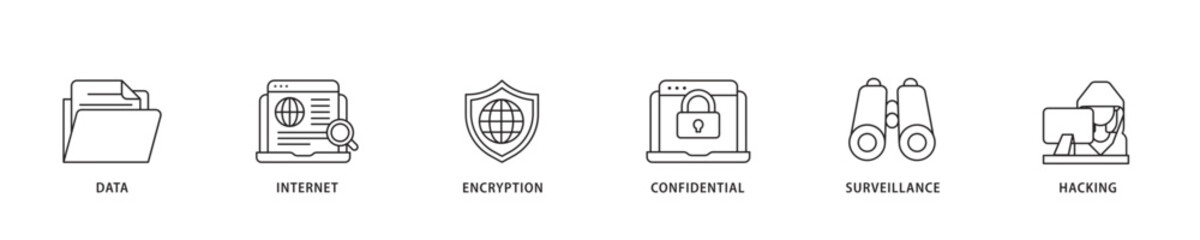 Privacy icon sett lineal illustration concept with icon of confidential, hacking, surveillance, encryption, internet, data icon live stroke and easy to edit 