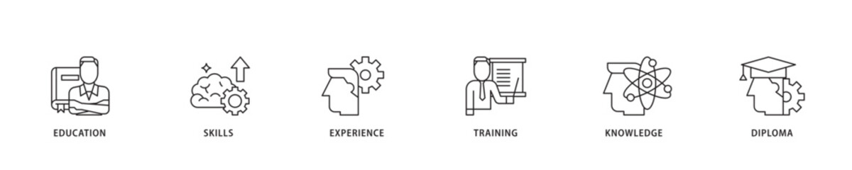 Qualification icon sett lineal illustration concept with icon of education, skills, experience, training, knowledge, and diploma icon live stroke and easy to edit 