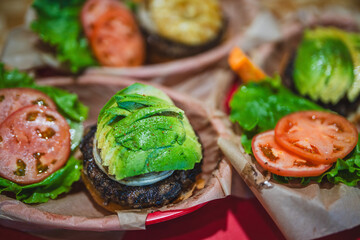 Avocado and pineapple burgers, Kua Aina Sandwich Shop, North Shore, Haleiwa town, Oahu Hawaii