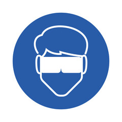 Isolated blue circle sign eyes protection, safety glasses, hard visor  is mandatory 